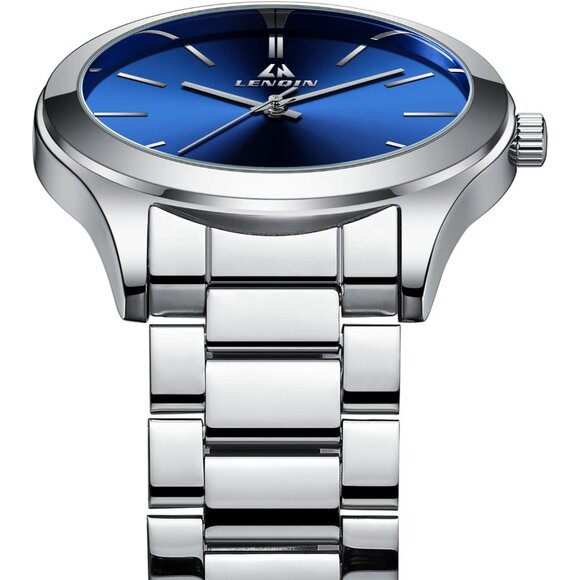 Men Silver Blue Stainless Steel Analog Quartz Fashion Business Designer Watches - Picture 4 of 10